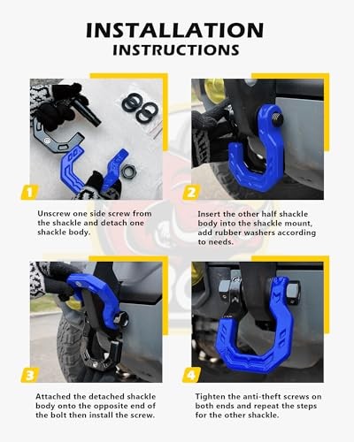 Separate D-Ring Shackles, 2Pack, 3/4" Separate D-Ring Shackles Black & Blue