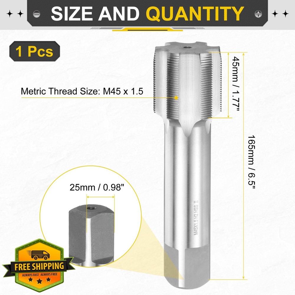 uxcell M45x1.5 HSS6542 Hand Plug Tap Metric Thread Screw Tapping Tool
