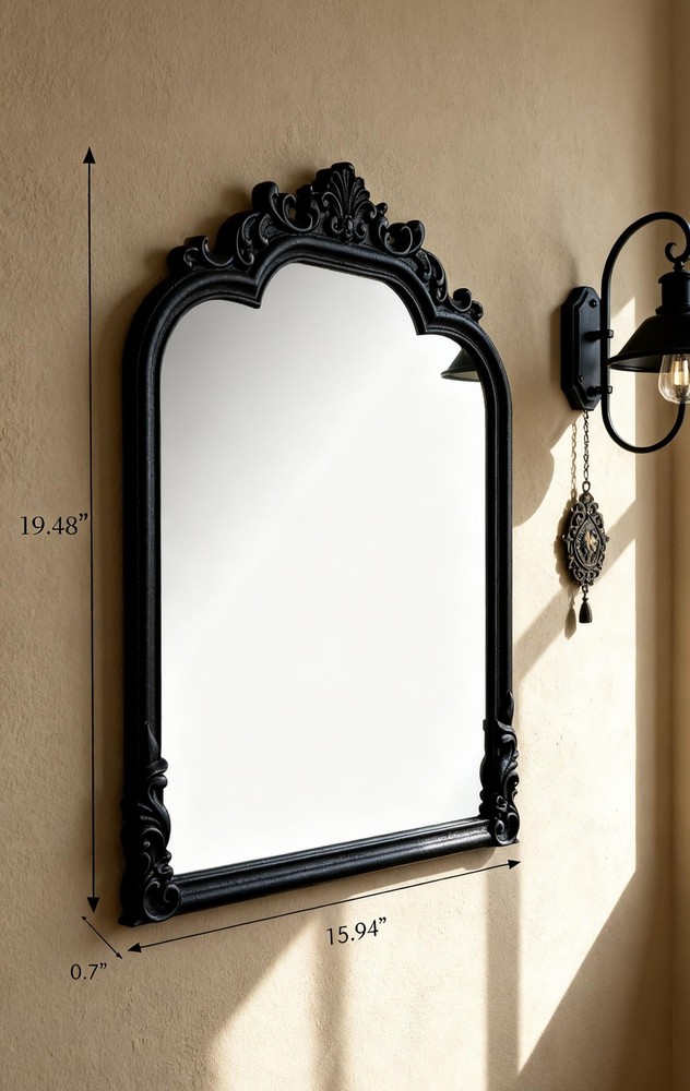 Black Arched Wall Mirror, Antique Baroque Wall Mirror Decoration, Fireplace/E...