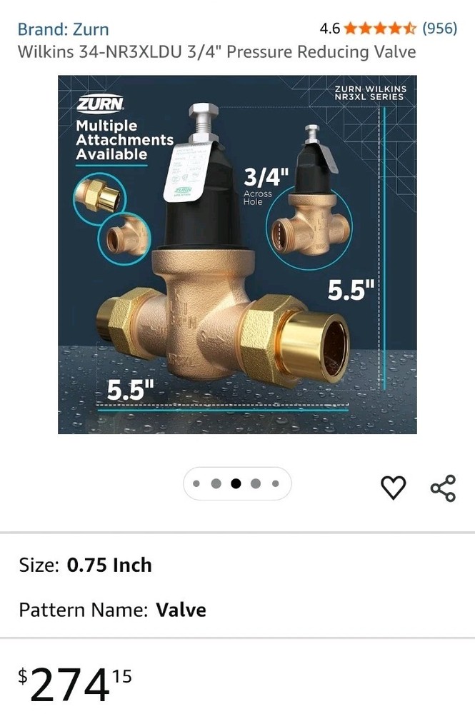 Zurn Wilkins 3/4" NR3XL Pressure Reducing Valve with double union