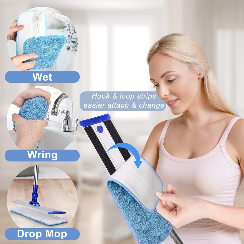 18" Microfiber Flat Mop System with Stainless Steel Handle & 4 Washable Pads