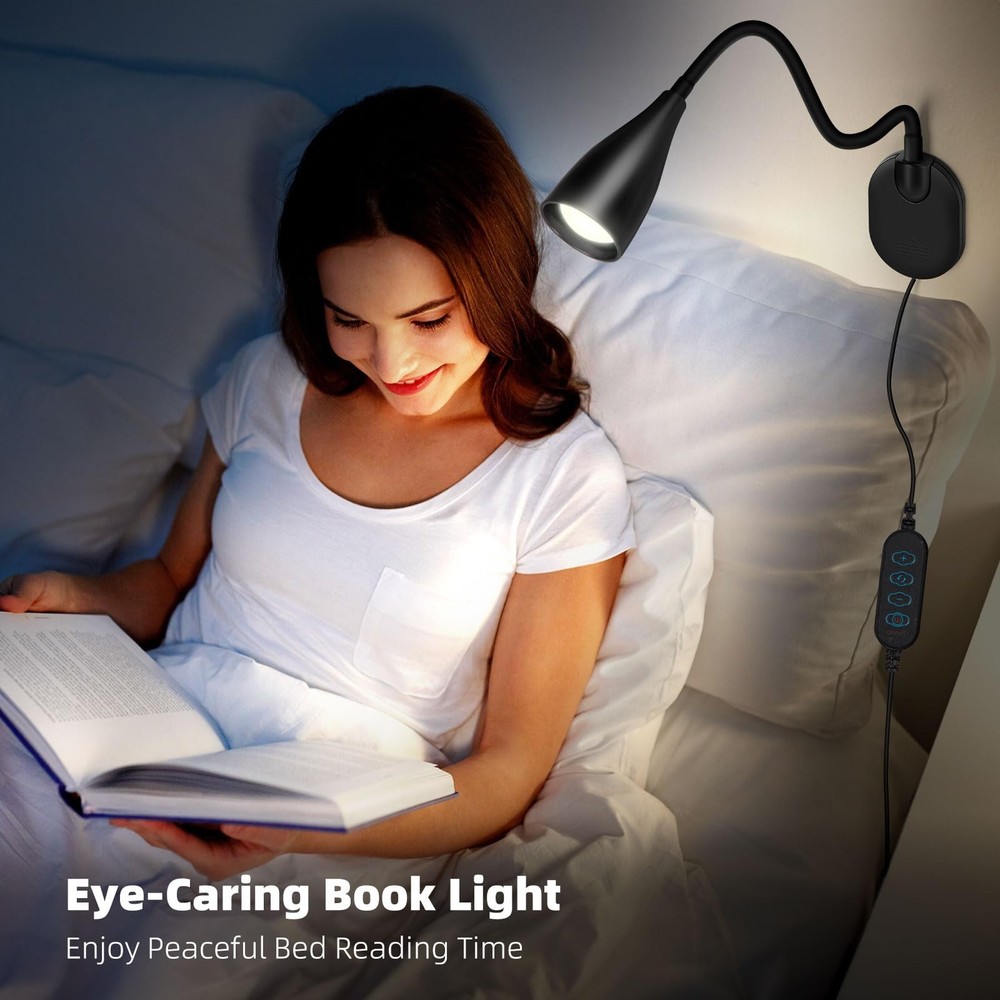 Wall-Mounted LED Bedside Reading Light with USB Charging Port, 10-Level Dimma...