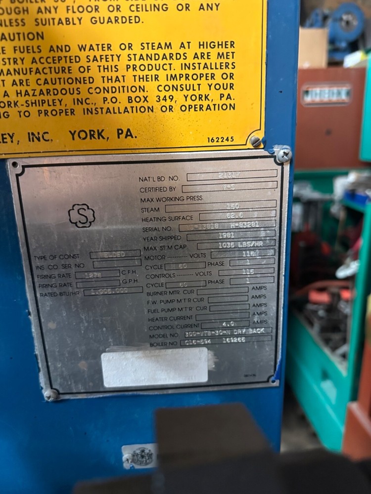 York Shipley 25 HP Vertical Boiler