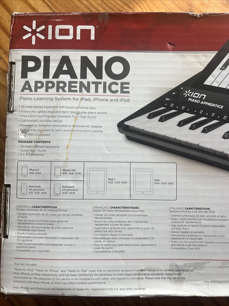 ION Piano Apprentice 25-note Lighted Keyboard for iPad, iPod and iPhone New