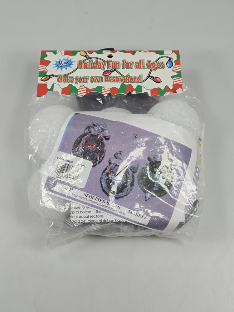 Mac Enterprises Sequined Balls Kit Makes 6 Solid Red Silver Green Ornament