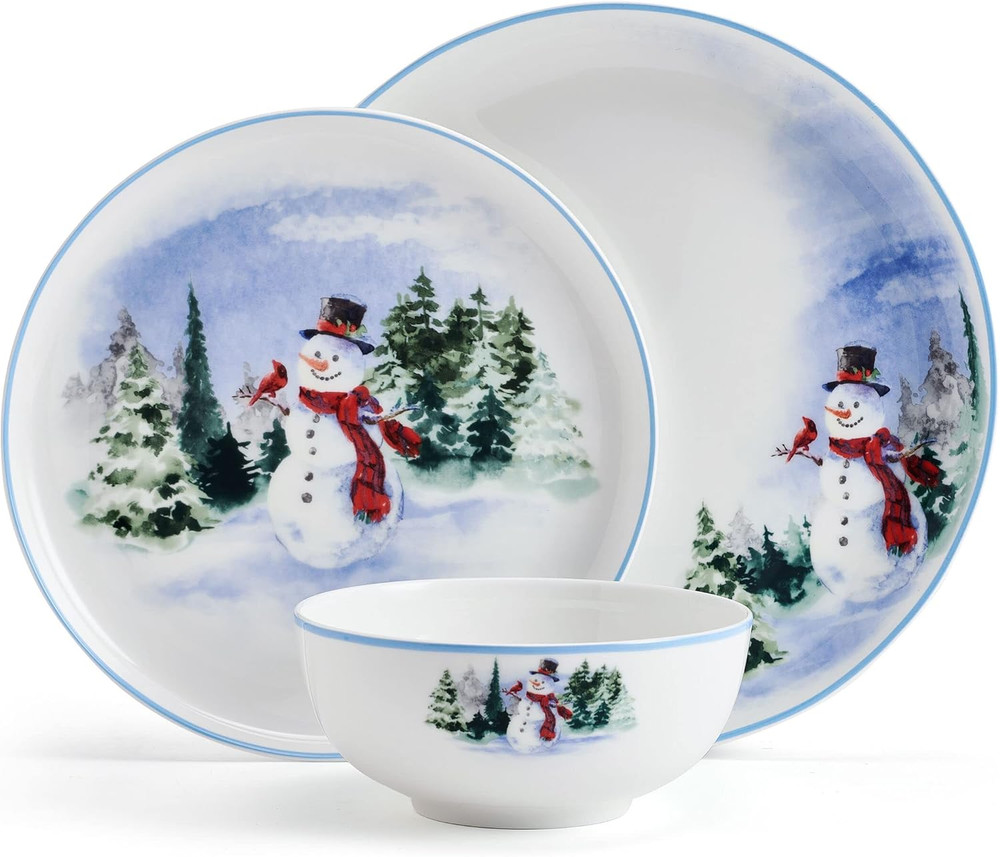 Snowman Forest Chip Resistant 12 Piece Dinnerware Set, Service for 4
