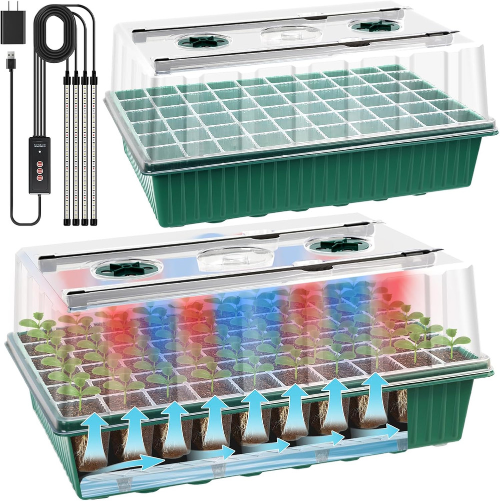 2 Set 120-Cell Seed Starter Tray with Grow Light, Self-Watering Seed Starter Kit