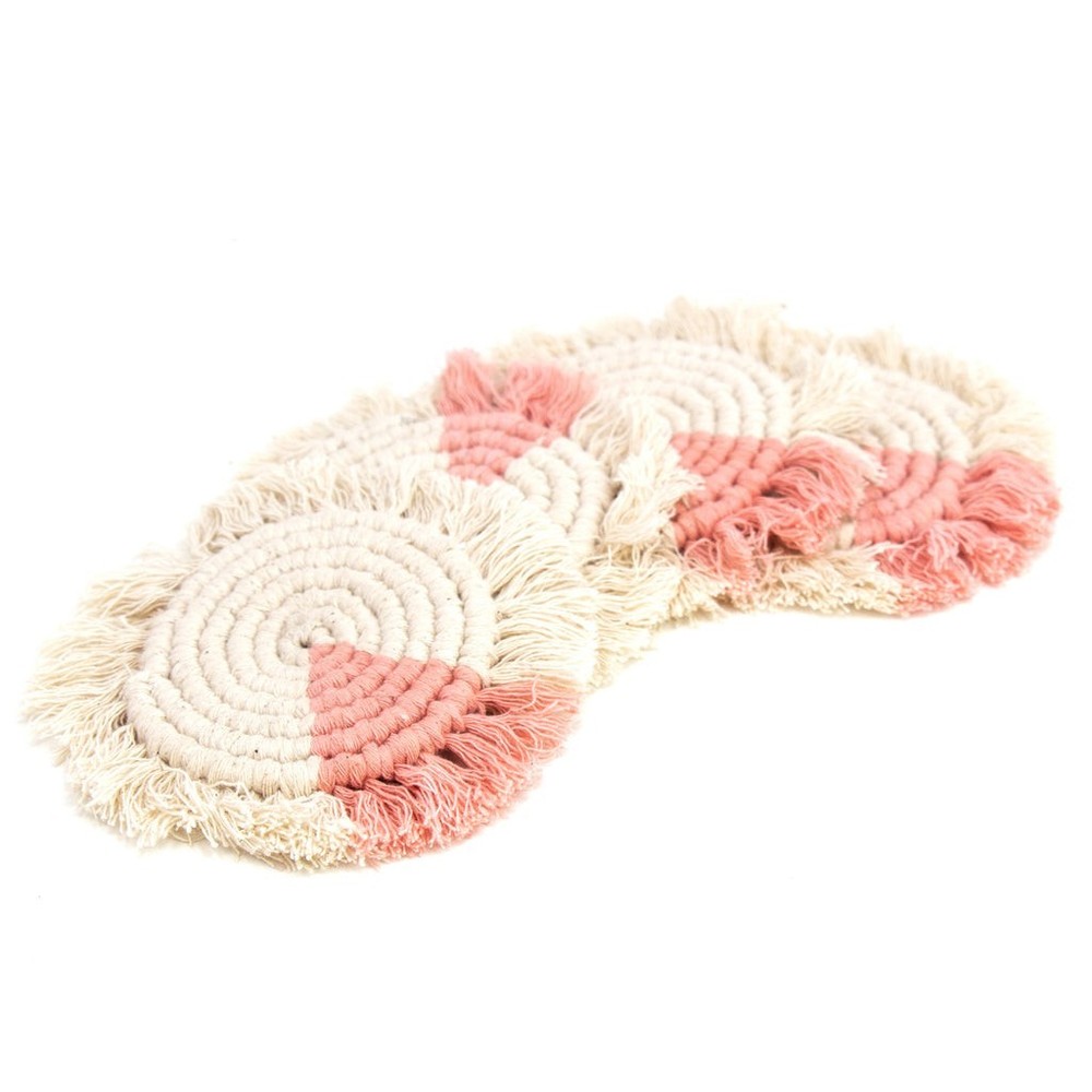 Macrame Coasters in Blush with fringe, Set of 4