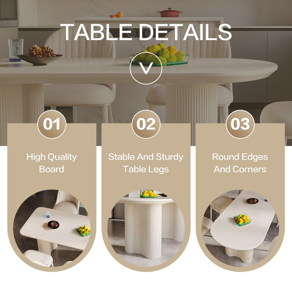 54" Cream White Dining Table for 4-6 Modern Kitchen Table Oval Dining Room Table