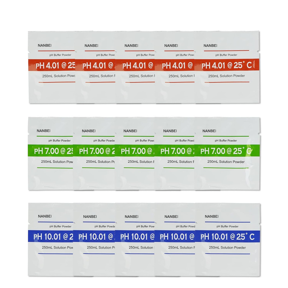15 Pack pH Meter Calibration Buffer Powder - pH 4.01, 7.00, 10.01