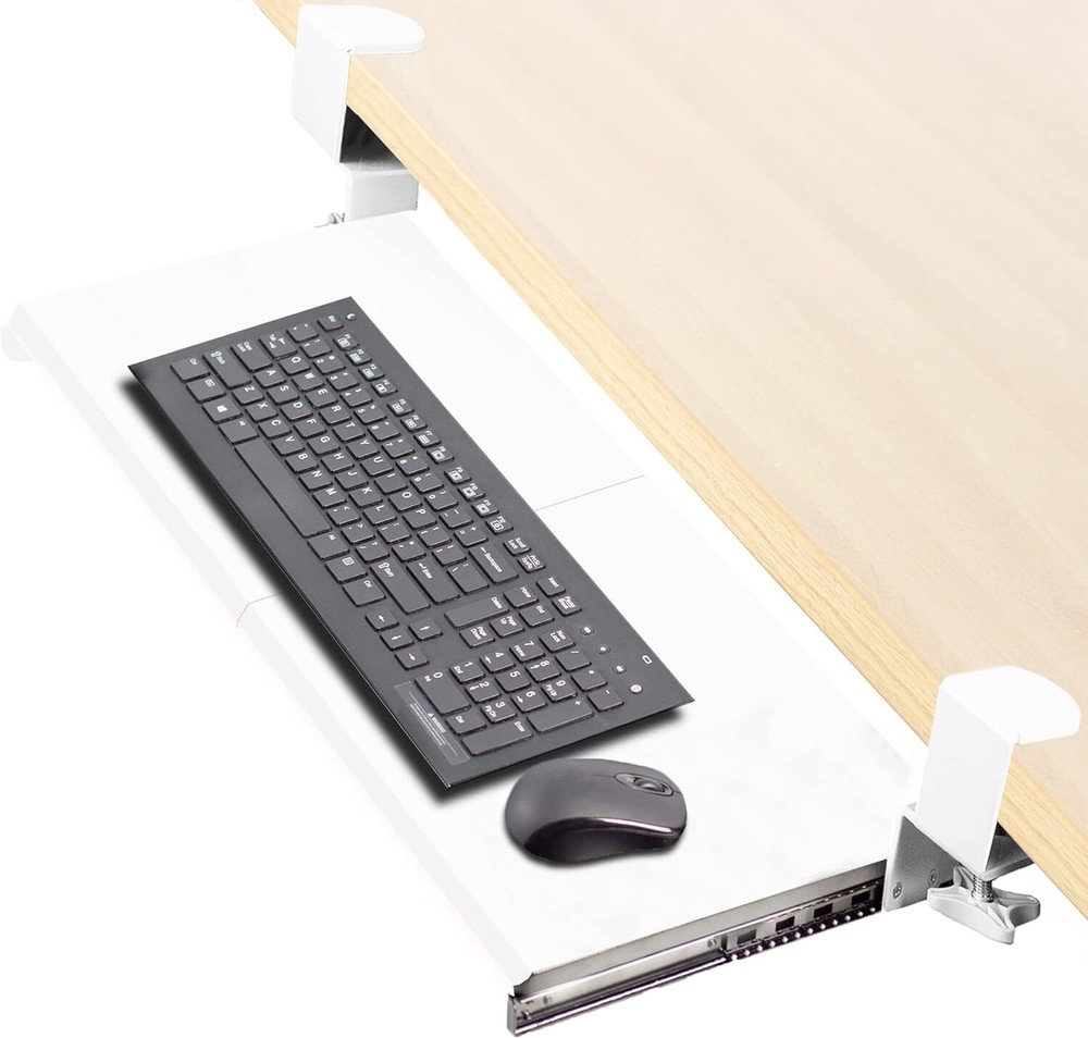 Large Keyboard Tray under Desk Pull Out with Extra Sturdy C Clamp Mount System