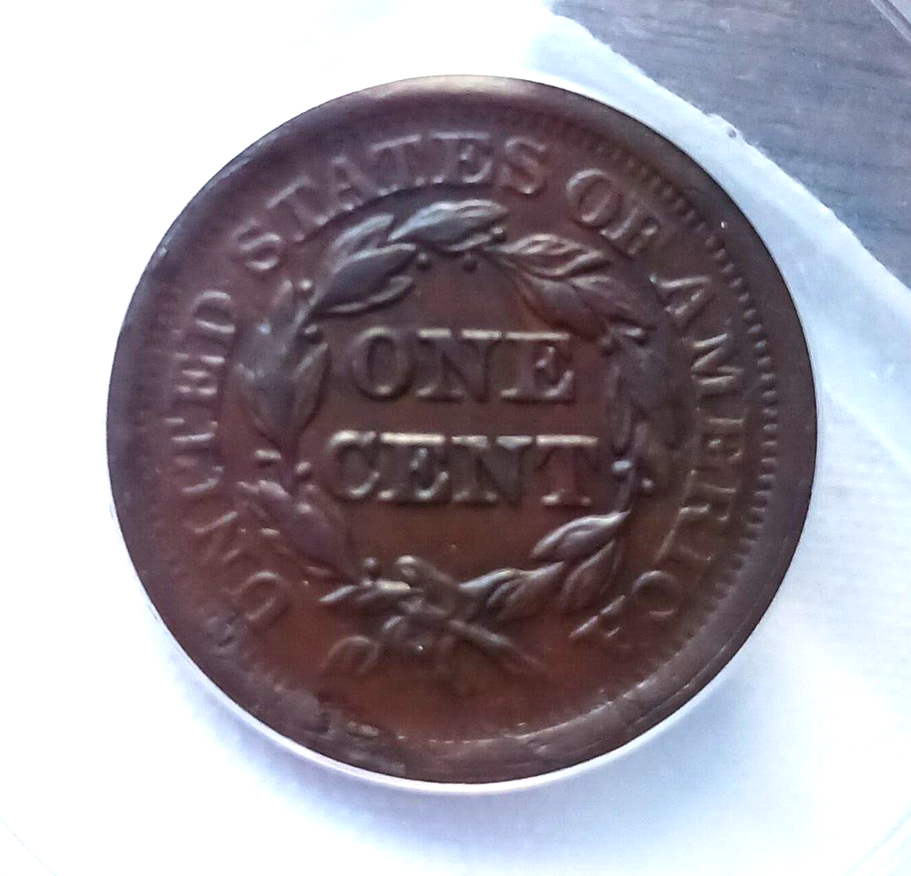 1851 LARGE CENT USA, ANACS CERTIFIED AU55 NICE