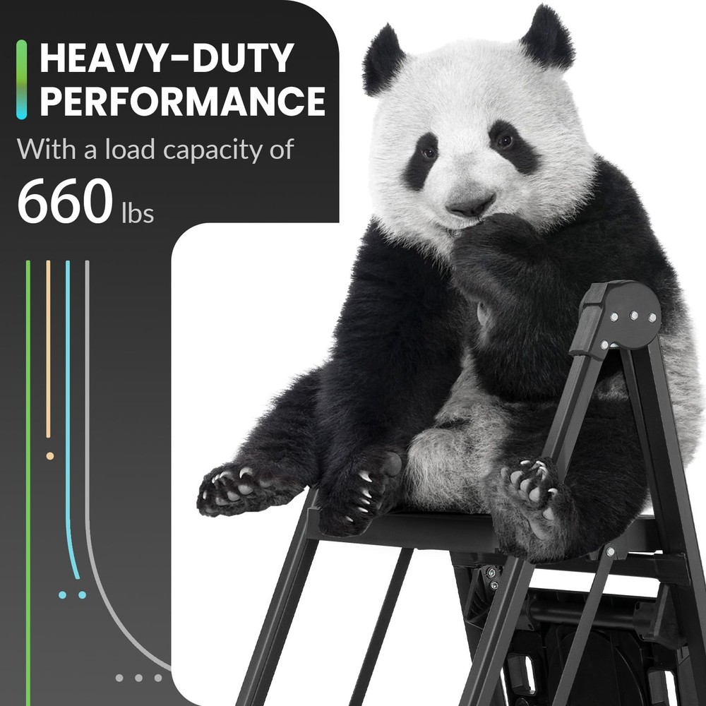 3 Step Ladder, Foldable Handrail & Tool Tray Stool Ladders with Anti-Slip Wid...
