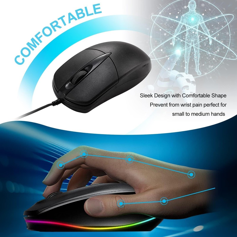 10 PCS Black Wired Computer Bulk USB 1000 DPI 3 Button Corded with Home Offic...
