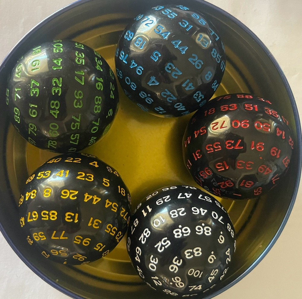 100 Sided Die - Black / Yellow Numbers- Blessed Metaphysics Astro Roll Die -1Pcs