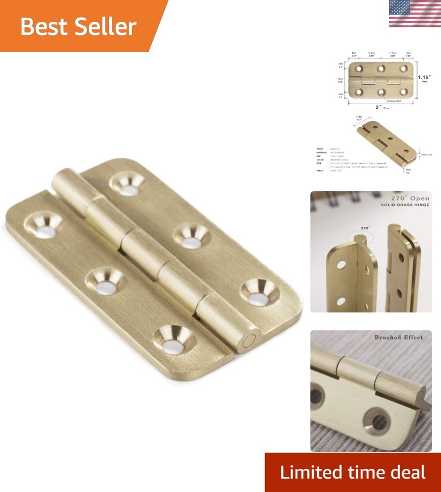 4-Pack Brushed Solid Brass Butt Hinges 2" for Cabinets and Wood Crafting