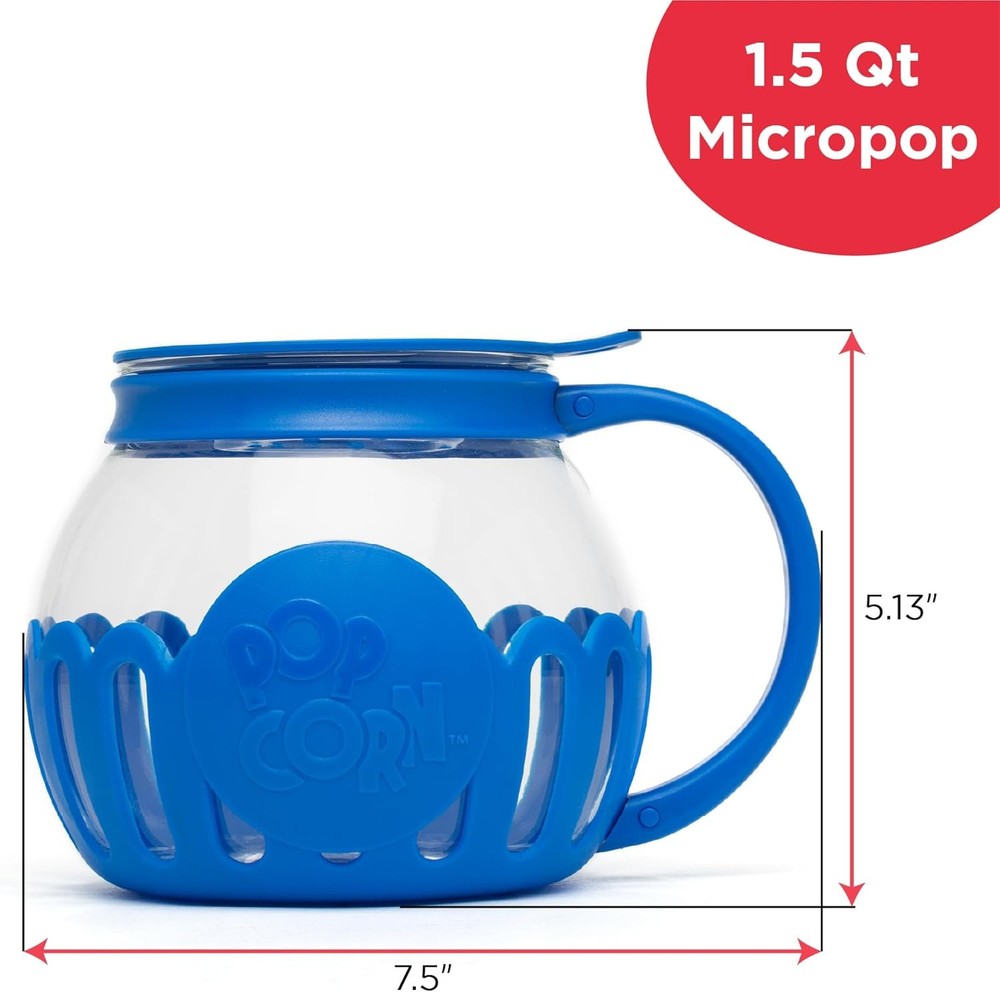 Ecolution Patented Micro-Pop Microwave Popcorn 1.5-Quart Snack Size, Blue