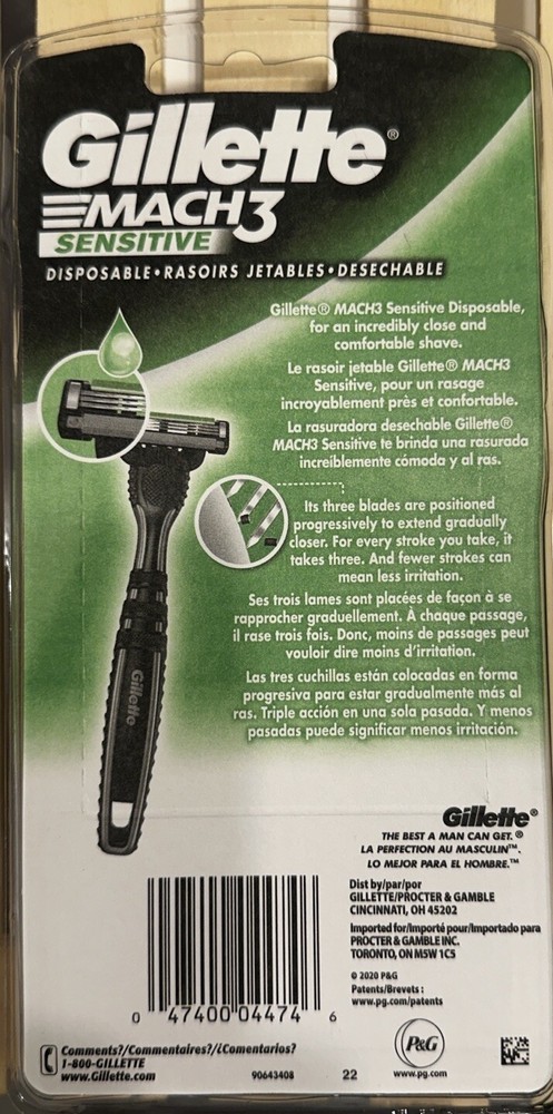 5 Pack: Gillette Mach3 Men's Disposable Razor Sensitive Comfortable Smooth Shave