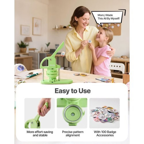 Button Maker Machine, 2.95 in, Plastic Pin Maker with 100pcs Button Parts, Circl