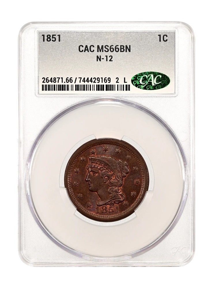 1851 1C Newcomb 12 CACG MS 66 BN