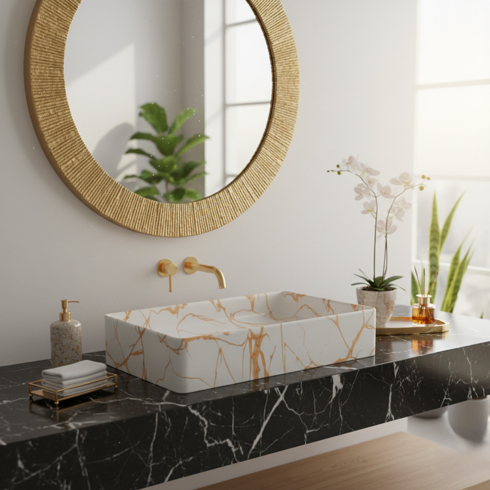 MLF 23"x11"x5" Rectangular Ceramic Countertop Sink for Bathrooms | Cube Series