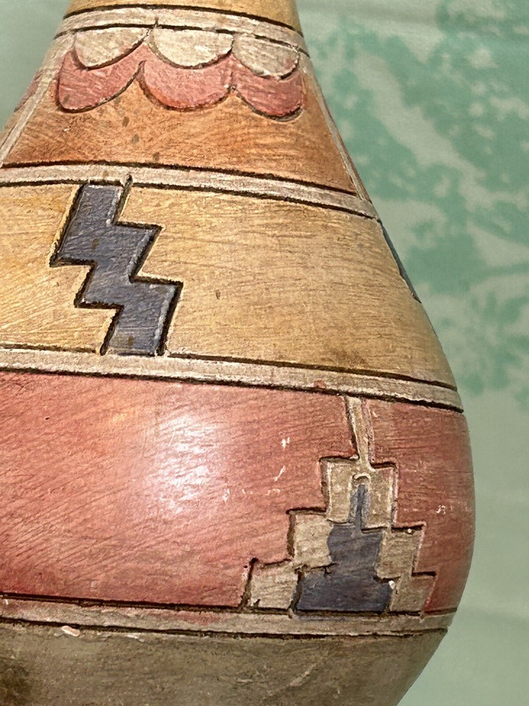 Vintage Aztec Design Pottery Bud Vase Signed
