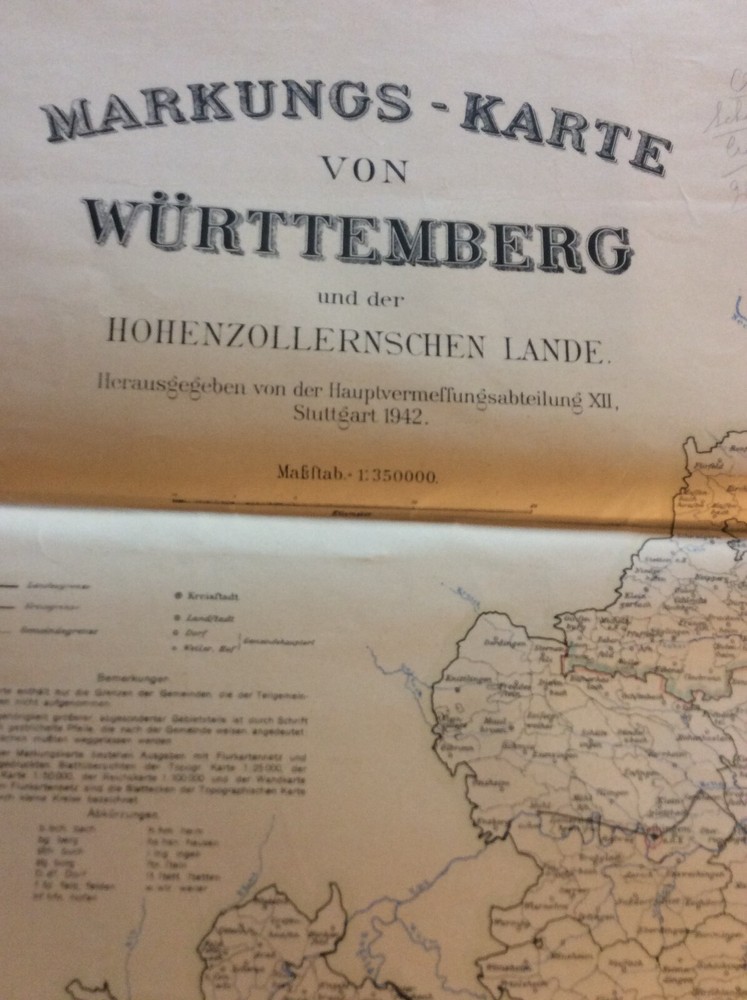 MARKUNGS KARTE VON WURTEMBERG WWII MAP 1942
