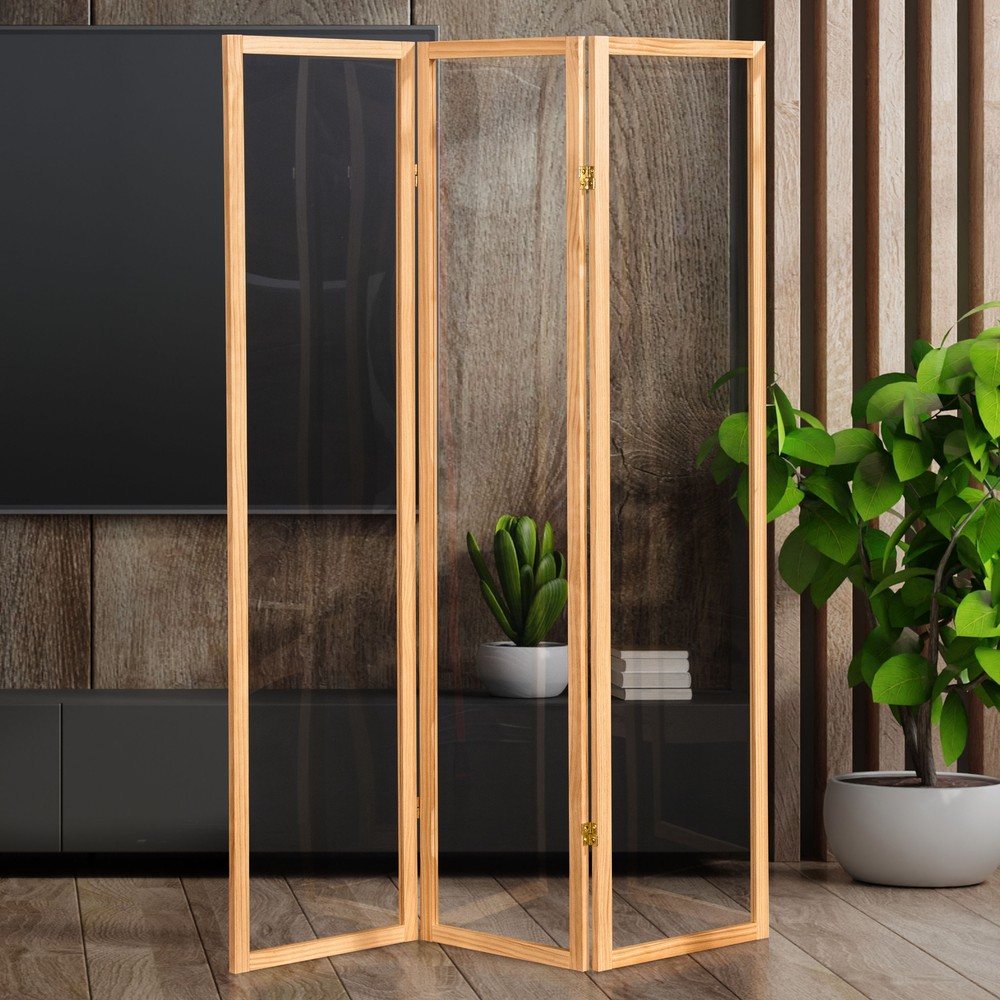 6 ft. Tall Clear Plastic Partition Natural 3 Panel