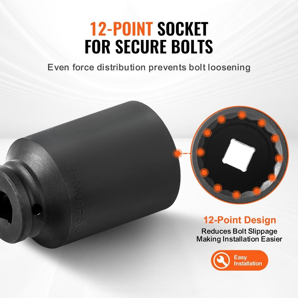 1/2in Drive Durable 12-Point Deep Socket Set 8PCS 29-39mm
