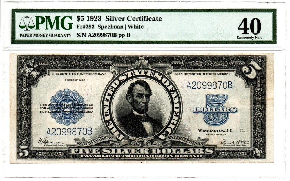 Fr. 282 $5 1923 Silver Certificate PMG Extremely Fine 40.