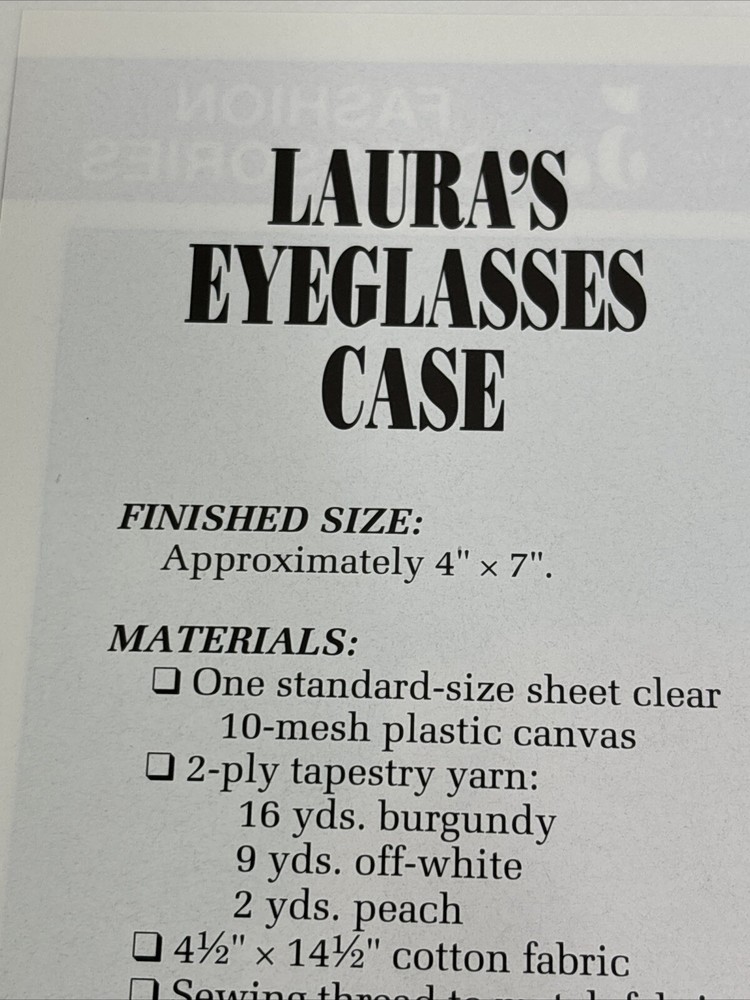 Laura's Eyeglasses Case designed by Laura Doyle Plastic Canvas Pattern Page