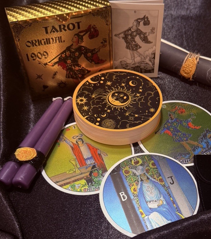 🌙 Tarot Gift Set Tarot Original 1909 Round Deck with Pendulum & Candles