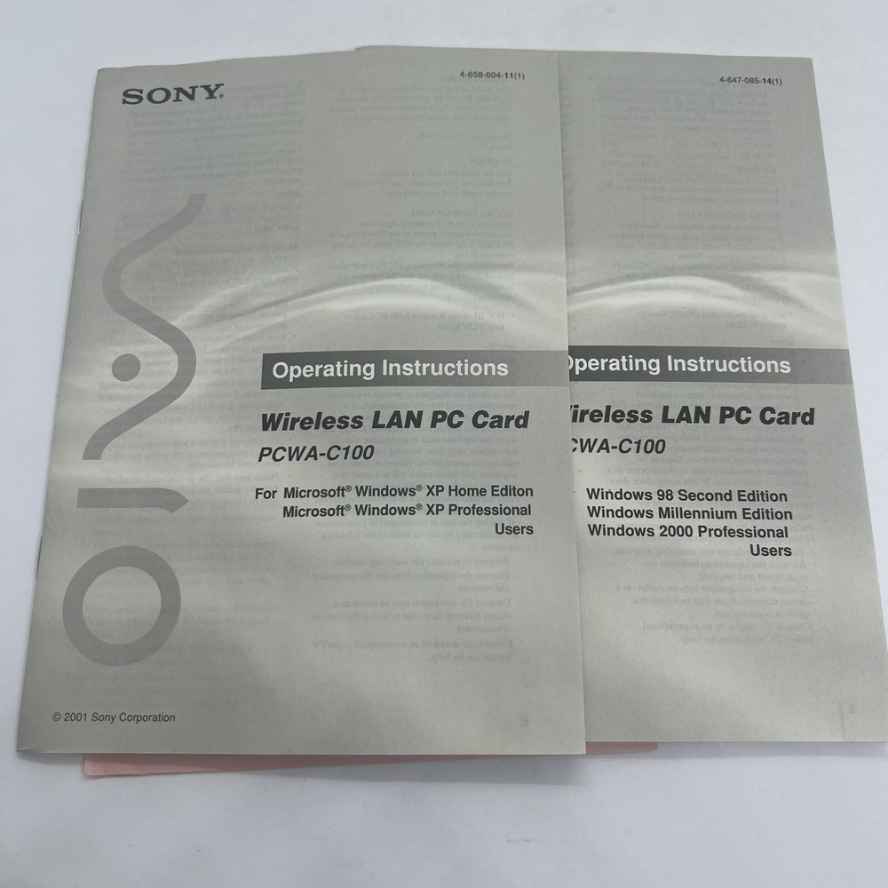 Sony Wireless LAN PC Card 11 MBPS + Manual
