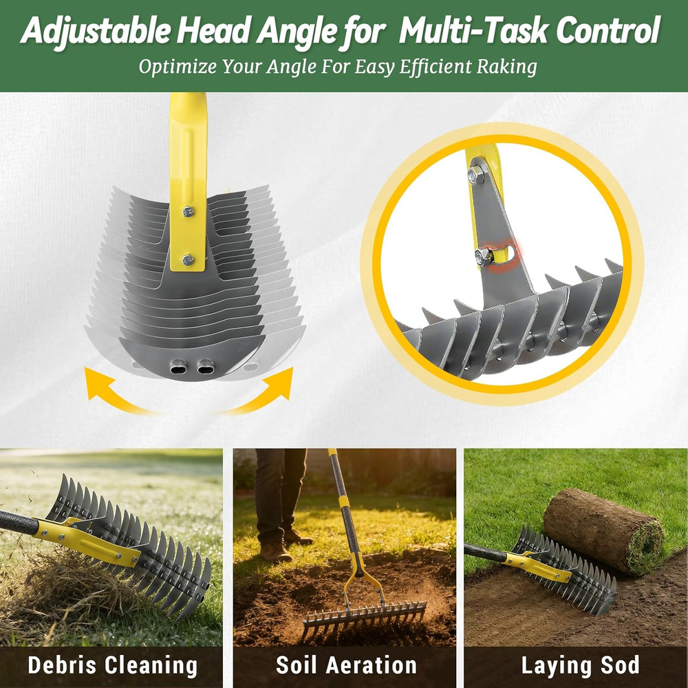 Thatch Rake, 15-Inch Wide Manual Dethatcher Rake for Cleaning Dead Grass, Loosen