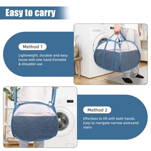 Collapsible Laundry Baskets, Tear Proof Pop Up Laundry Hamper with Square Blue