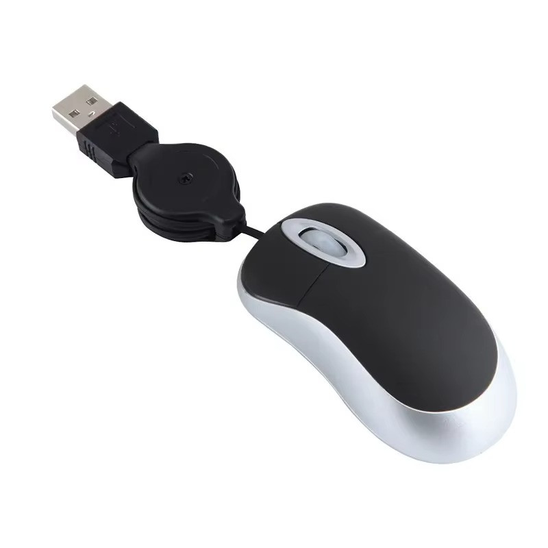 -Mini Wired USB Optical Mouse Retractable Cable 1000 DPI for PC Laptop Notebook