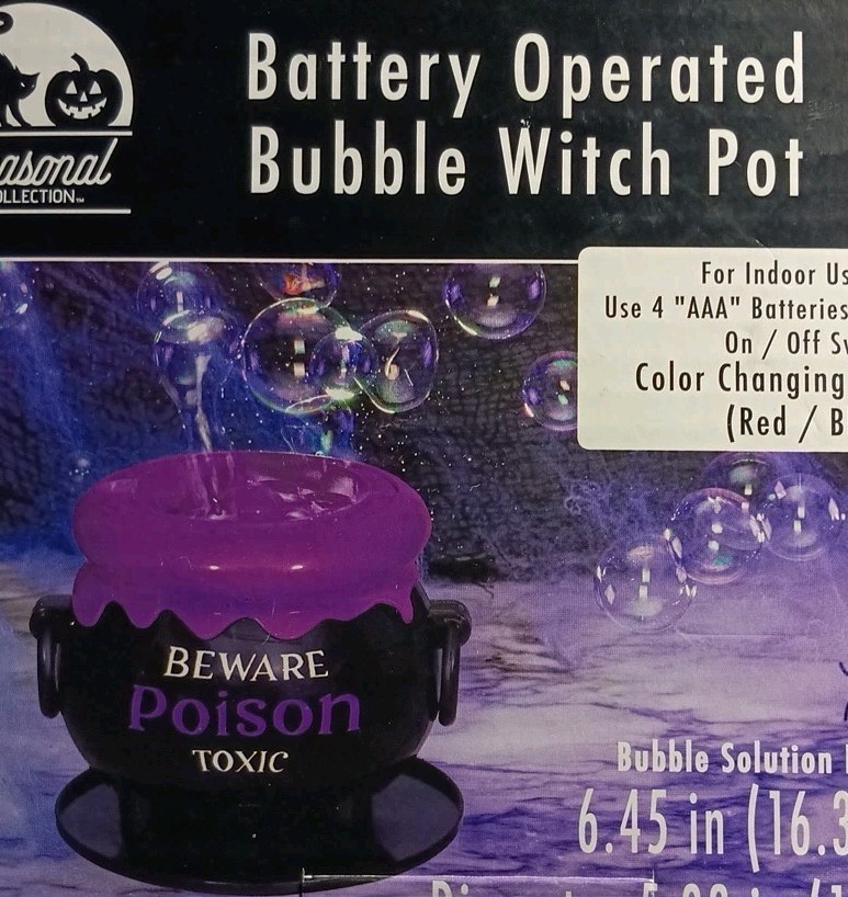 Halloween Bubble Witch Pot Blows Bubbles, Lights & Noises 4 AAA Batteries