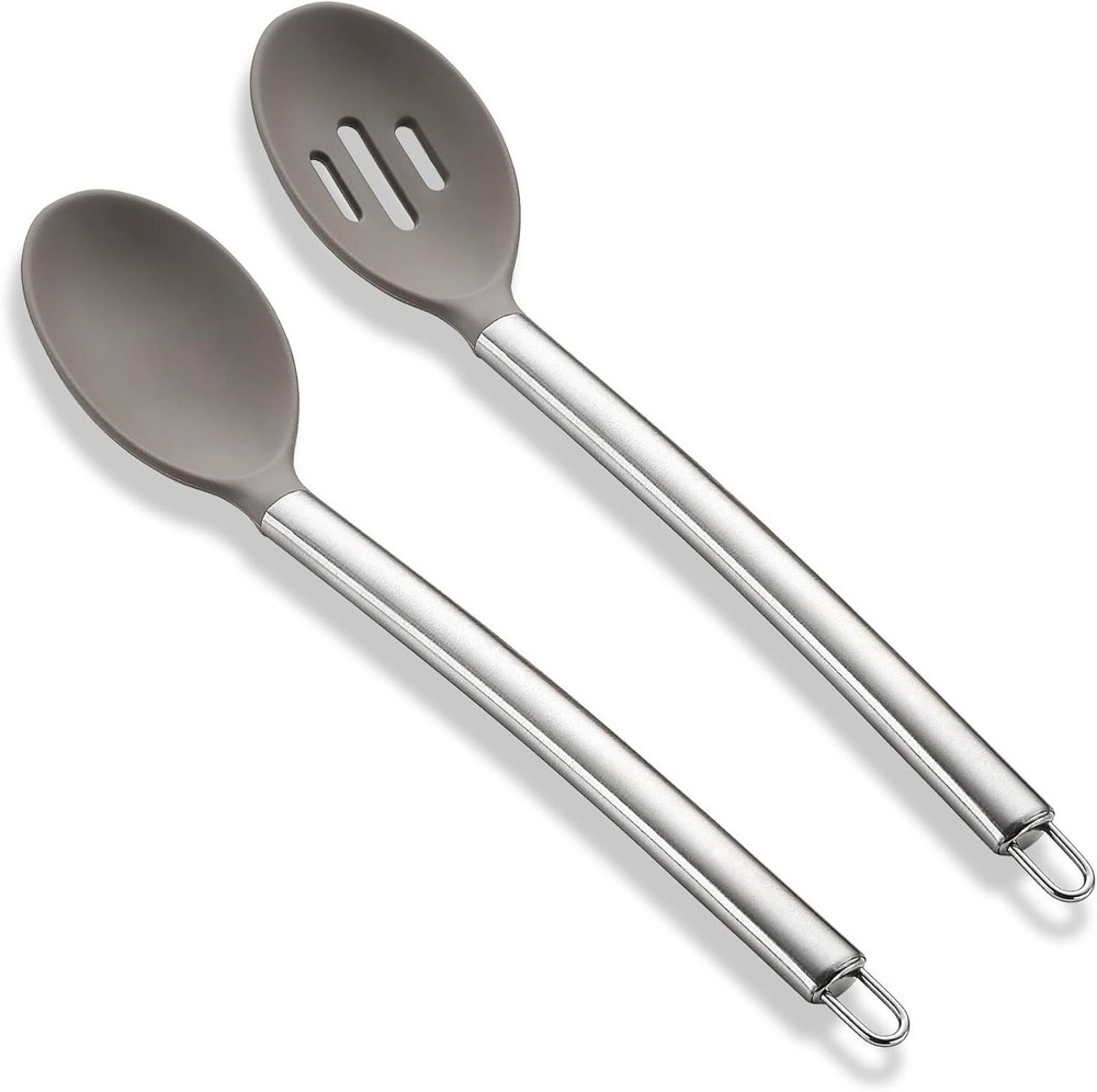 Silicone Cooking Spoon Set, ReaNea Solid Spoon, Slotted Spoon, Heat Resistant...