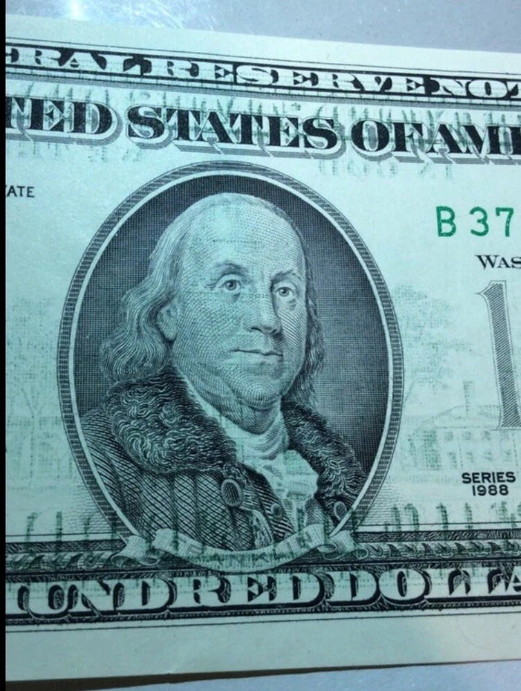 1988 $100 Rare Major Offset Printing Error- Full Back Design on Front- BEP Note