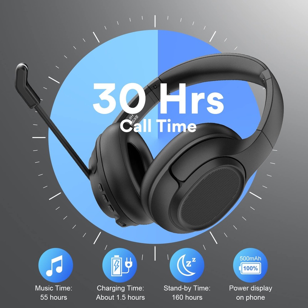 EKSA Bluetooth Headset w/ Microphone & USB Dongle, 30H Talk, 33ft Range