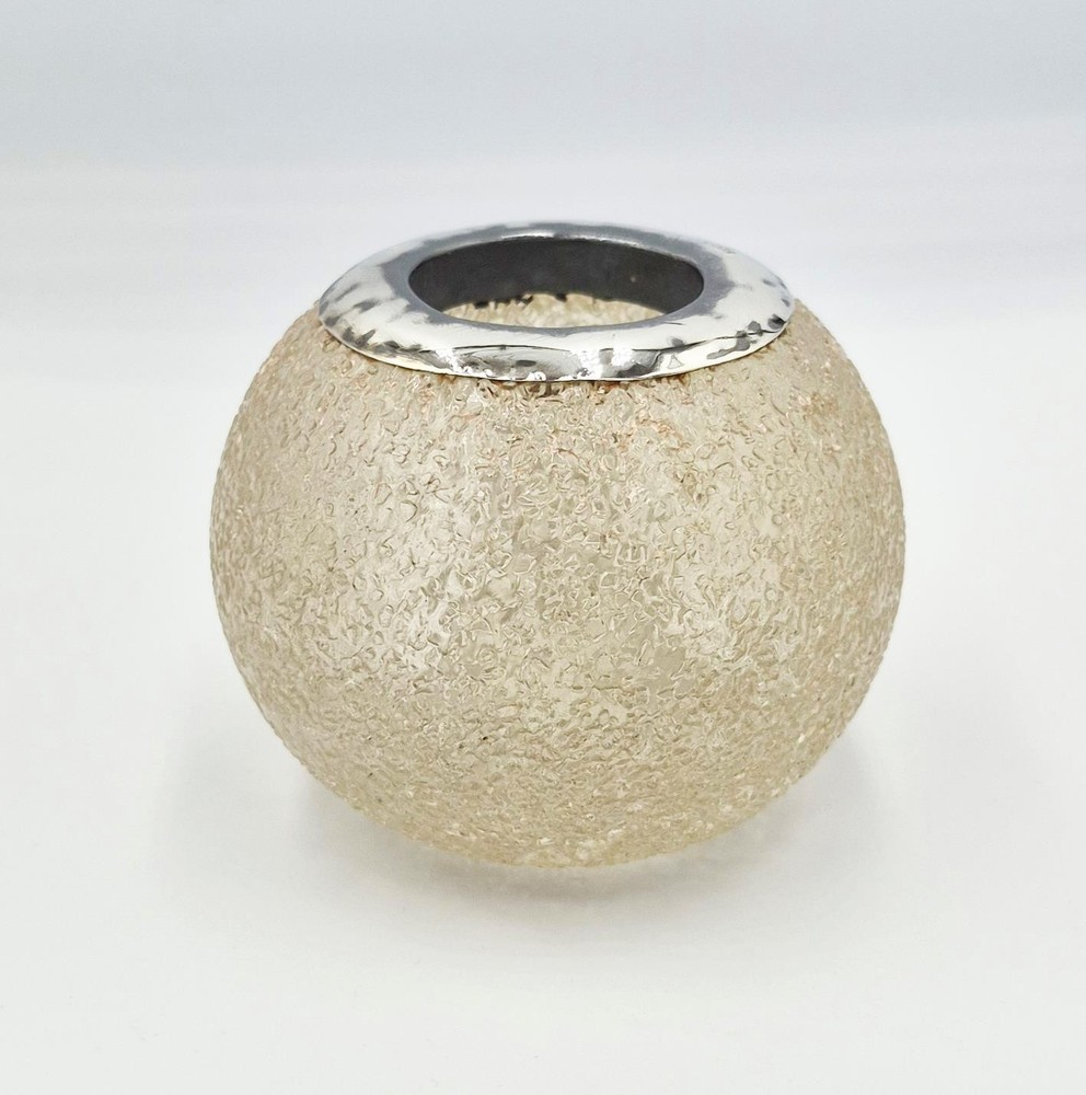 ANTIQUE SOLID SILVER TOPPED CRACKLE GLASS BALL VESTA / MATCH HOLDER c1910