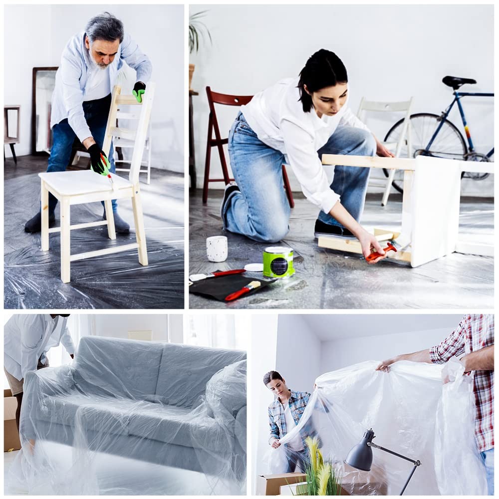 3 Pack Extra Large Plastic Dust Sheets for Decorating - 3.6m x 2.75m (12ft x ...
