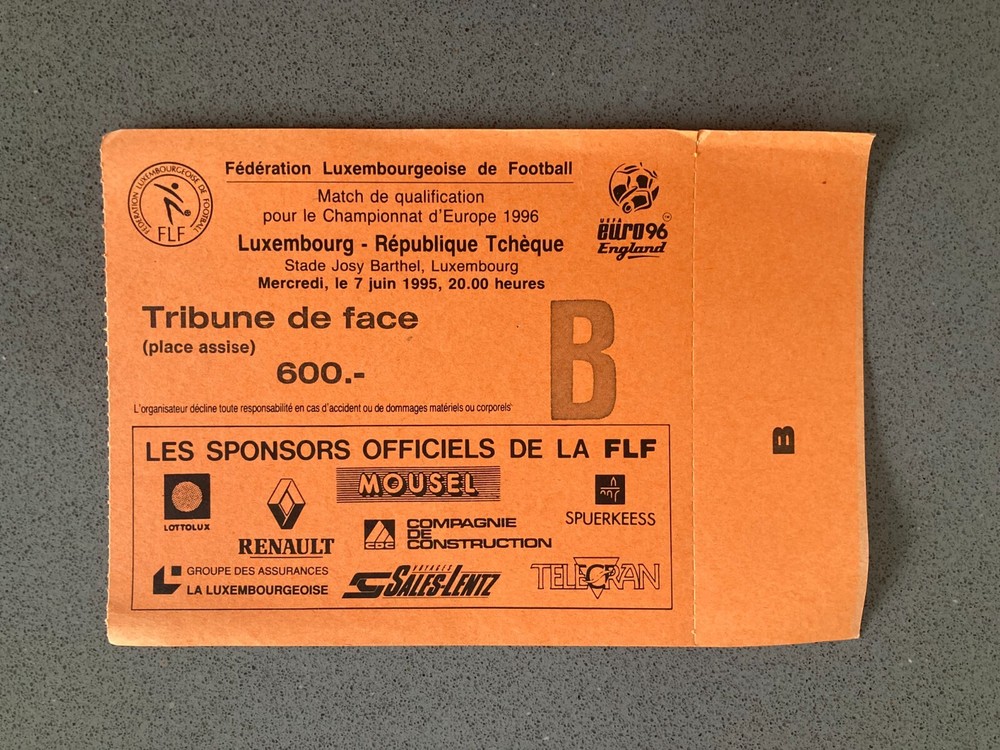 Luxembourg v Czech Republic 1995 Match Ticket
