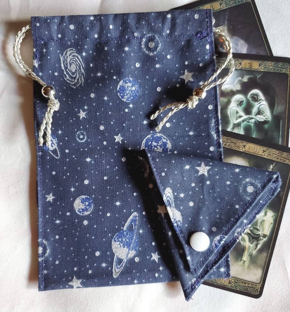 Tarot Card Drawstring Bag Handmade Universe with Beads PLUS Crystal Pouch