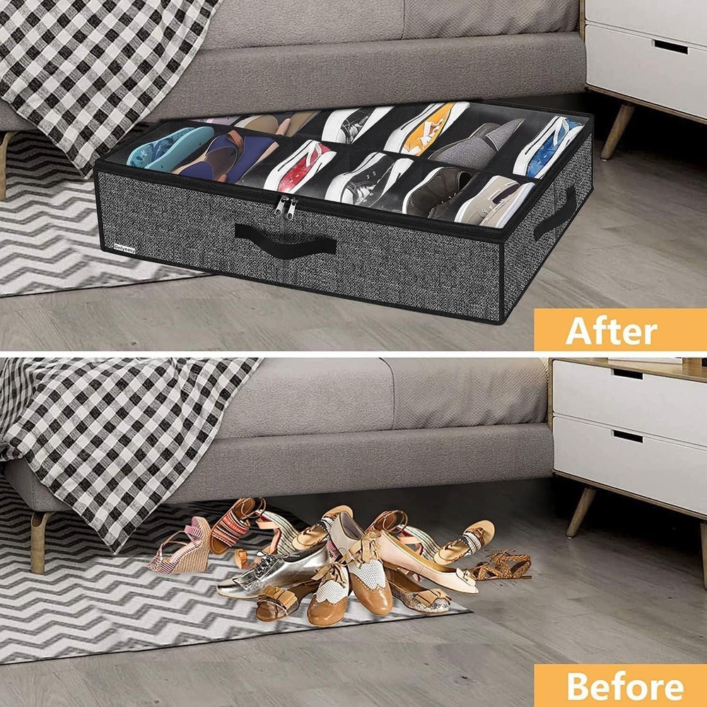 Durable and Foldable Under Bed Shoe Storage - 24 Pair Capacity with Clear View