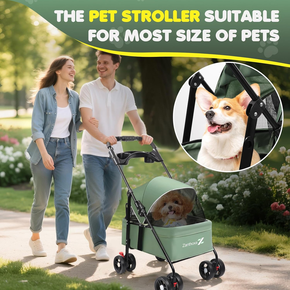 Pet Stroller for Small Dogs and Cats, One-Click Foldable Cat Stroller with 4 Whe