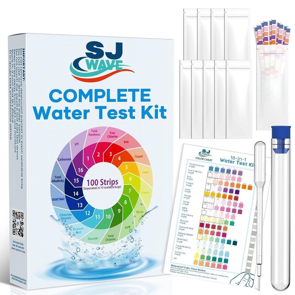 16 in 1 Drinking Water Testing Kits - 100 Strips 10 Strips Per Pouch Water Te...