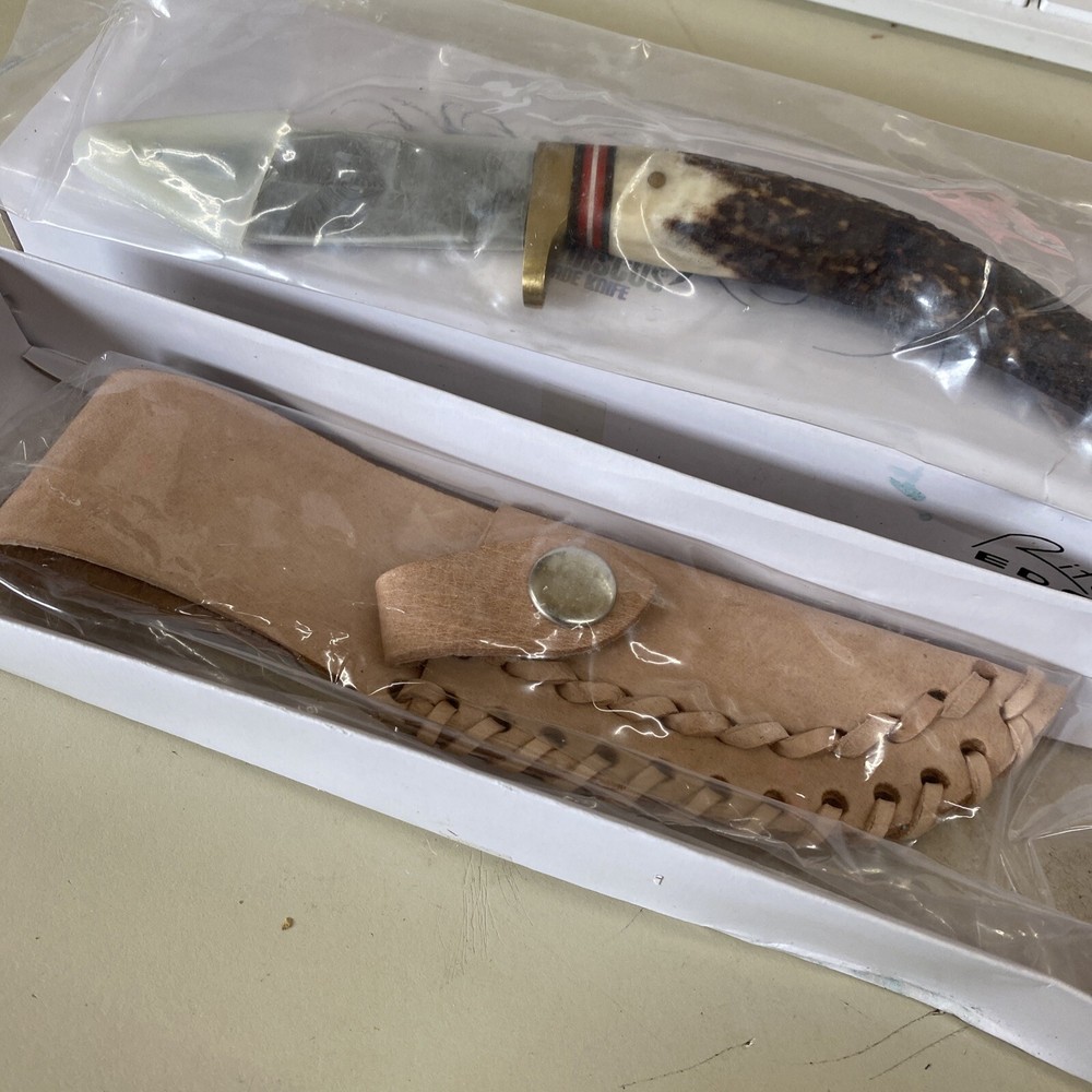 Rite Edge Stag Spike Tan Fixed Blade Knife - Damascus Plain