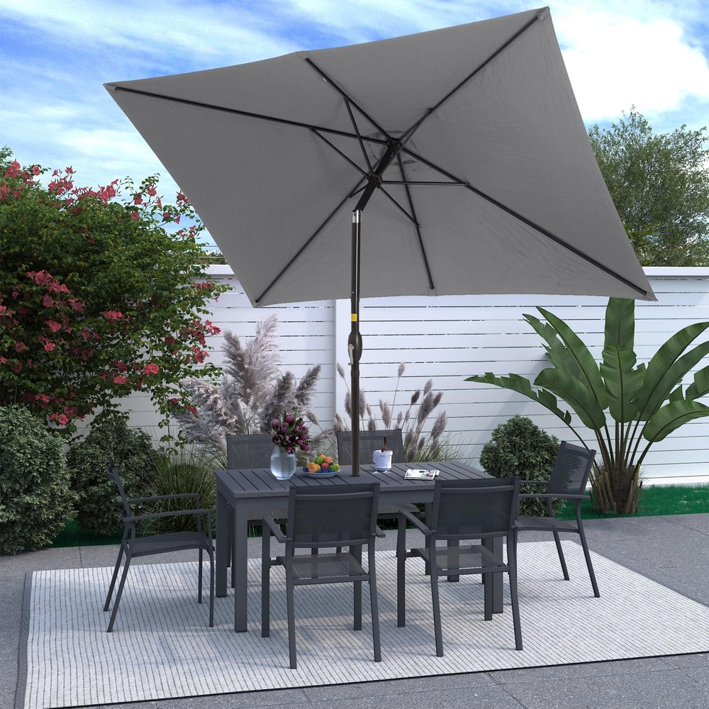 Wisteria Lane Patio Umbrella, Rectangular Metal Pole Grey