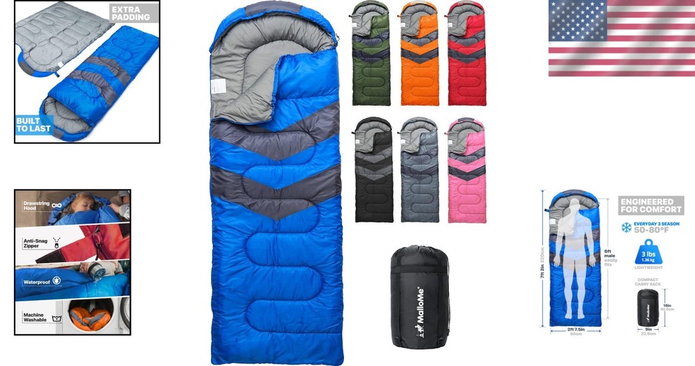 Versatile Rectangular Sleeping Bag – Lightweight Camping Essentials for All Ages